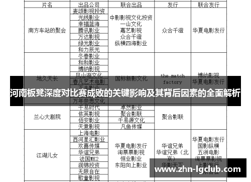 河南板凳深度对比赛成败的关键影响及其背后因素的全面解析