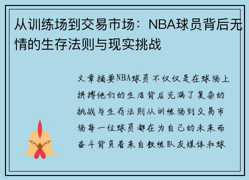 从训练场到交易市场：NBA球员背后无情的生存法则与现实挑战